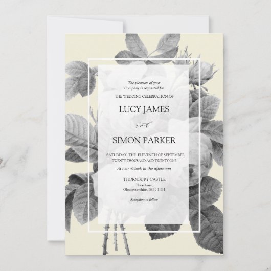 Elegant monochroom Franse Rozen Kaart (Voorkant)