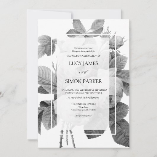 Elegant monochroom Franse Rozen Kaart (Voorkant)