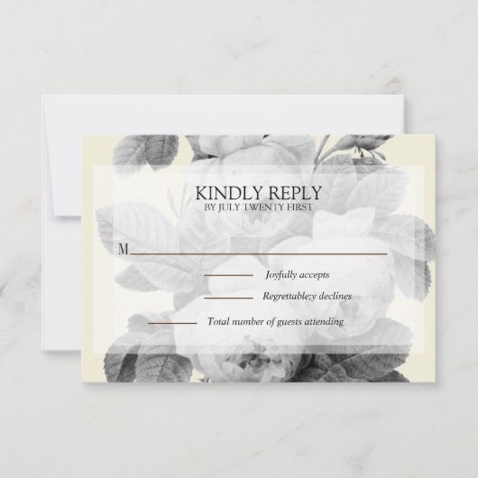 Elegant monochroom  Franse rozen RSVP Kaartje (Voorkant)