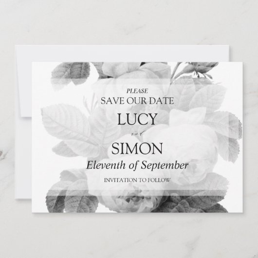 Elegant monochroom  Franse rozen Save The Date (Voorkant)