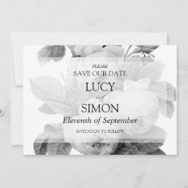 Elegant monochroom  Franse rozen Save The Date