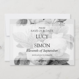 Elegant monochroom  Franse rozen Save The Date