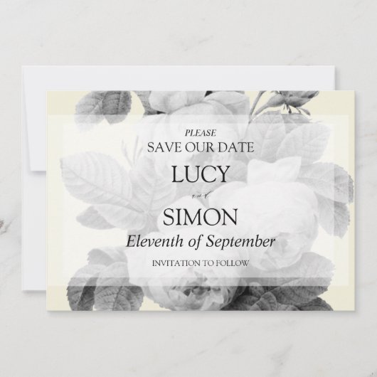 Elegant monochroom  Franse rozen Save The Date (Voorkant)