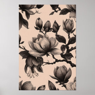 Elegant monochroom Magnolia Poster