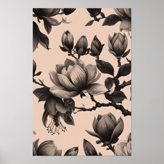Elegant  monochroom Magnolia Poster (Voorkant)