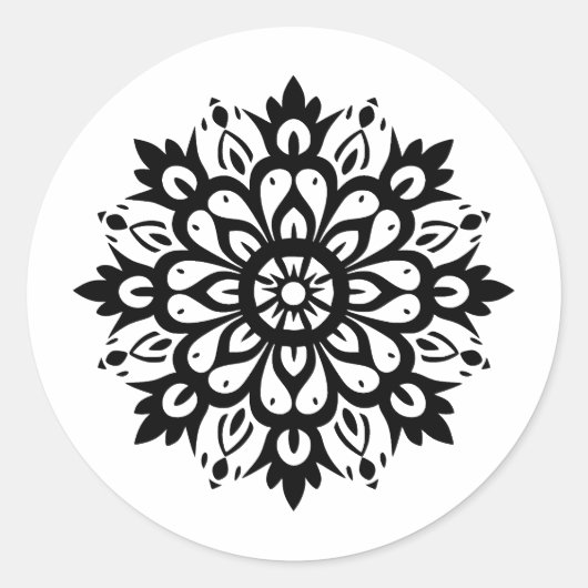 Elegant monochroom mandala ontwerp ronde sticker (Voorkant)
