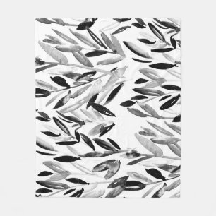 Elegant monochroom: natuurlijk bladeren patroon fleece deken
