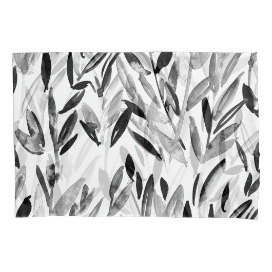 Elegant monochroom: natuurlijk bladeren patroon kussensloop (Voorkant)