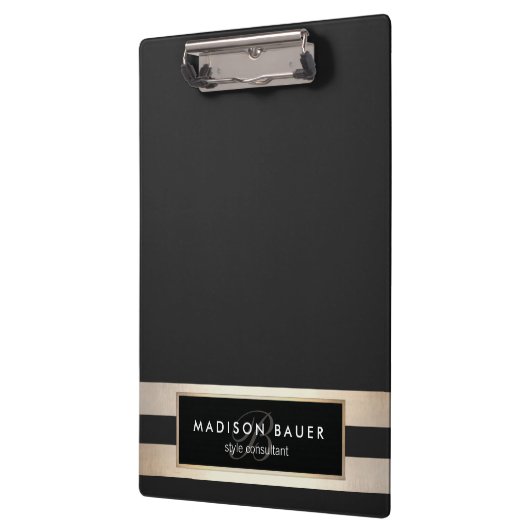 Elegant Monogam Striped Black and FAUX Gold Foil Klembord (Links)