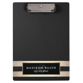 Elegant Monogam Striped Black and FAUX Gold Foil Klembord