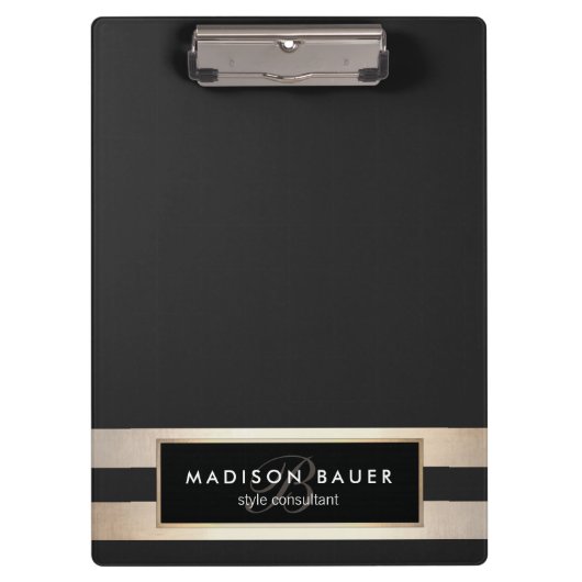 Elegant Monogam Striped Black and FAUX Gold Foil Klembord (Voorkant)