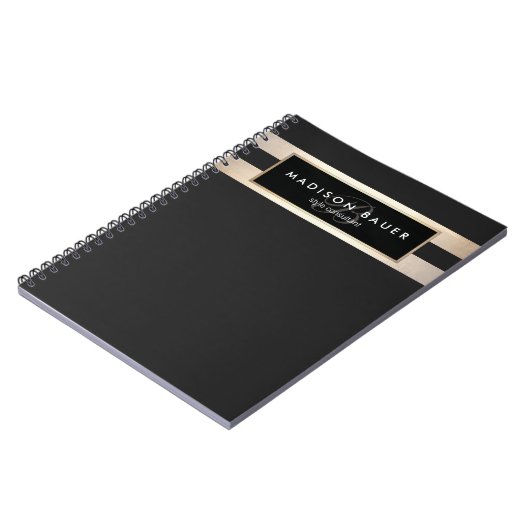 Elegant Monogam Striped Black and FAUX Gold Foil Notitieboek (Linkerzijde)