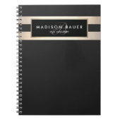 Elegant Monogam Striped Black and FAUX Gold Foil Notitieboek (Voorkant)