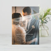 Elegant Monogram 2 Foto minimalistisch huwelijk Kaart (Staand voorkant)