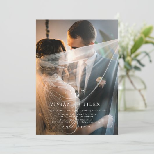 Elegant Monogram 2 Foto minimalistisch huwelijk Kaart (Staand voorkant)