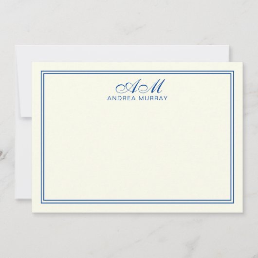 Elegant Monogram 2 grens marineblauw ivoor Notitiekaartje (Voorkant)