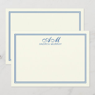 Elegant Monogram 2 grens marineblauw ivoor Notitiekaartje