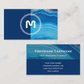 Elegant monogram 2-tonus diep blauwe kristallen bu visitekaartje (Voorkant / Achterkant)