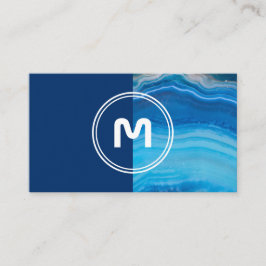 Elegant monogram 2-tonus diep blauwe kristallen bu visitekaartje