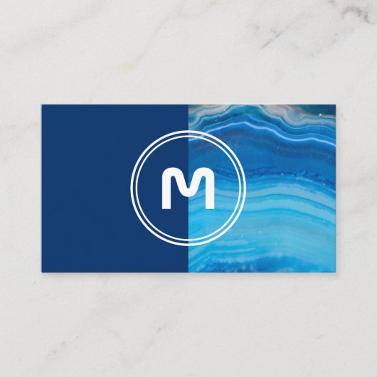 Elegant monogram 2-tonus diep blauwe kristallen bu visitekaartje (Voorkant)