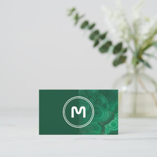 Elegant monogram 2-toonkleurige groene kristallen visitekaartje (Staand voorkant)
