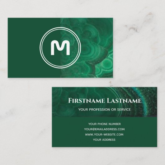 Elegant monogram 2-toonkleurige groene kristallen visitekaartje (Voorkant / Achterkant)