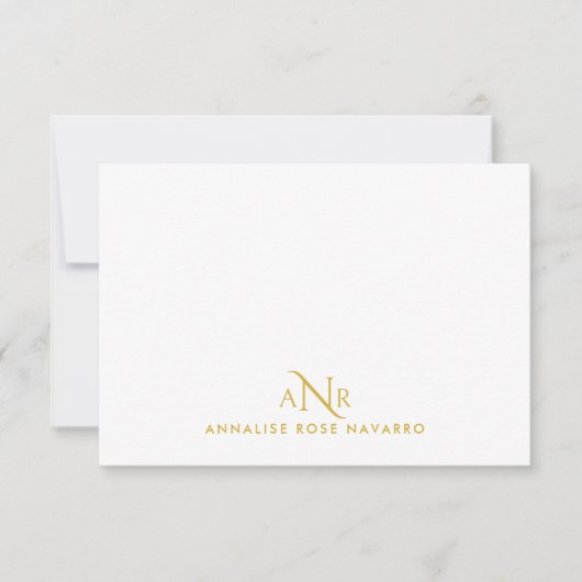 Elegant Monogram 3 Initial Name Gold Note Card Notitiekaartje (Voorkant)