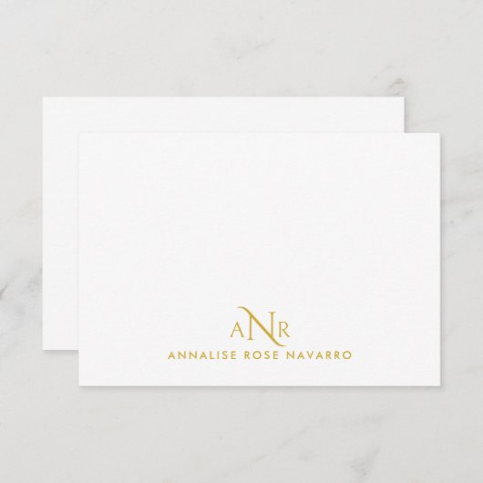 Elegant Monogram 3 Initial Name Gold Note Card Notitiekaartje (Voorkant / Achterkant)
