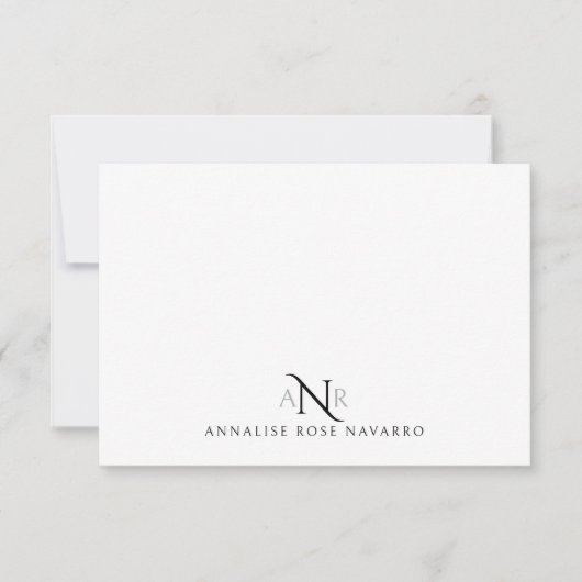 Elegant Monogram 3 Initial Name Note Card Notitiekaartje (Voorkant)