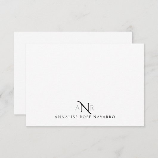 Elegant Monogram 3 Initial Name Note Card Notitiekaartje (Voorkant / Achterkant)