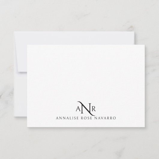 Elegant Monogram 3 Initiële Naam Notitiekaartje (Voorkant)