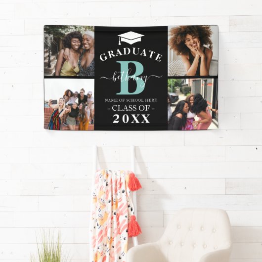 Elegant Monogram 4 Foto Afstuderen Afstuderen Spandoek (Insitu)