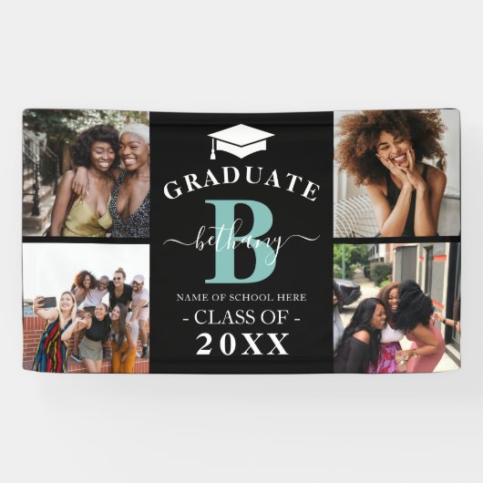 Elegant Monogram 4 Foto Afstuderen Afstuderen Spandoek (Horizontaal)