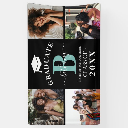 Elegant Monogram 4 Foto Afstuderen Afstuderen Spandoek (Verticaal)