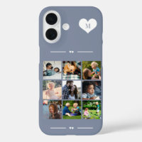 Elegant monogram 9 foto collage blauw