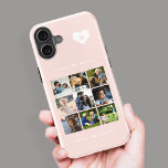 Elegant monogram 9 foto collage blush roze iPhone 16 hoesje<br><div class="desc">Voeg negen familie,  kinderen,  huisdieren of beste vrienden afbeeldingen en creëer uw eigen mooie fotocollage telefoonhoesje met uw monogram naam initiaal in een wit hart over een lichtroze achtergrond.            Eenvoudig te personaliseren met uw aangepaste vierkante afbeeldingen en letter</div>