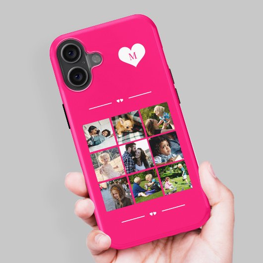 Elegant monogram 9 foto collage hete roze Case-Mate iPhone case