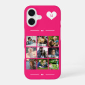 Elegant monogram 9 foto collage hete roze iPhone 16 hoesje (Achterkant)