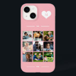 Elegant monogram 9 fotocollage Case-Mate iPhone 14 hoesje<br><div class="desc">Voeg negen afbeeldingen van familie,  kinderen,  huisdieren of beste vrienden toe en creëer je eigen mooie fotocollage-telefoonbehuizing met je monogram-naam initiaal in een wit hart boven een lichtroze feministische achtergrond.           Gemakkelijk om met uw douane vierkante afbeeldingen en brief te personaliseren</div>