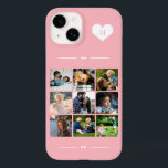Elegant monogram 9 fotocollage Case-Mate iPhone 14 hoesje<br><div class="desc">Voeg negen afbeeldingen van familie,  kinderen,  huisdieren of beste vrienden toe en creëer je eigen mooie fotocollage-telefoonbehuizing met je monogram-naam initiaal in een wit hart boven een lichtroze feministische achtergrond.           Gemakkelijk om met uw douane vierkante afbeeldingen en brief te personaliseren</div>