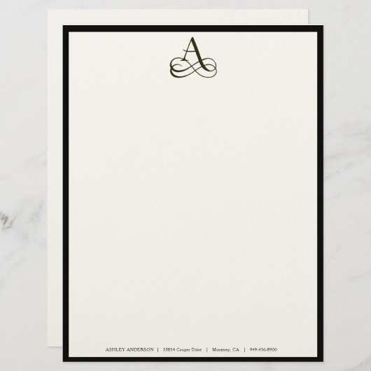Elegant Monogram A Letterhead in Ecru Briefhoofd (Voorkant / Achterkant)