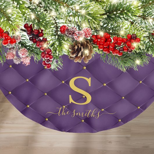 Elegant Monogram Aangepast Paars kerstfeest Kerstboom Rok