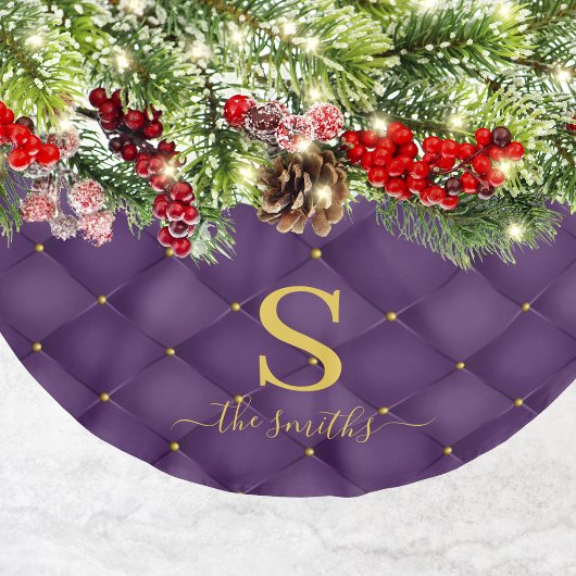 Elegant Monogram Aangepast Paars kerstfeest Kerstboom Rok