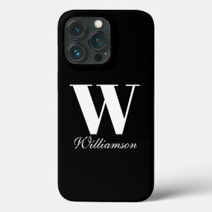 Elegant monogram aangepast script naam zwart wit Case-Mate iPhone case