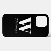 Elegant monogram aangepast script naam zwart wit Case-Mate iPhone case (Achterkant (horizontaal))