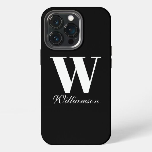 Elegant monogram aangepast script naam zwart wit iPhone hoesje (Achterkant)