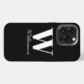 Elegant monogram aangepast script naam zwart wit iPhone hoesje (Achterkant horizontaal)