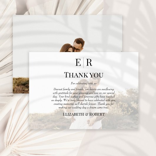 Elegant Monogram Aangepaste Foto Bruiloft Bedankkaart