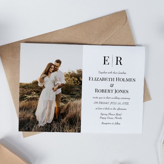 Elegant Monogram Aangepaste Foto Bruiloft Kaart