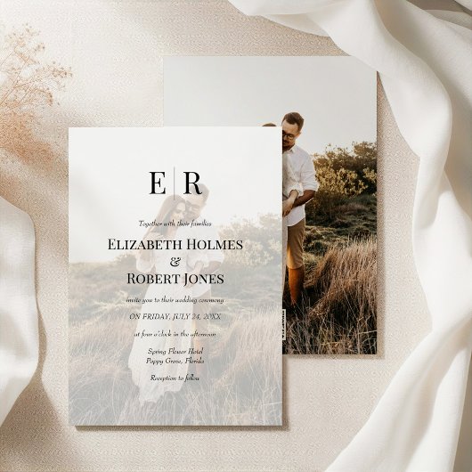 Elegant Monogram Aangepaste Foto QR Code Trouwdag Kaart